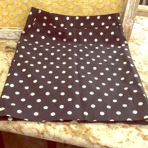 Navy and white polka dot knee length skirt zip